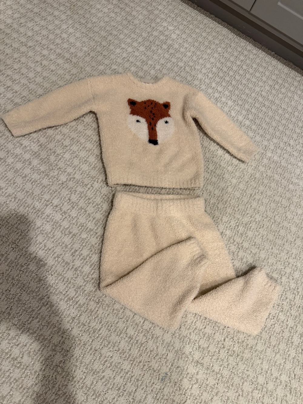 Cream Kids Fuzzy Set with Fox Face